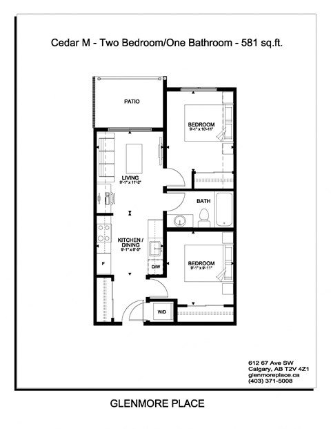 the floor plan two bedroom one bathroom apt